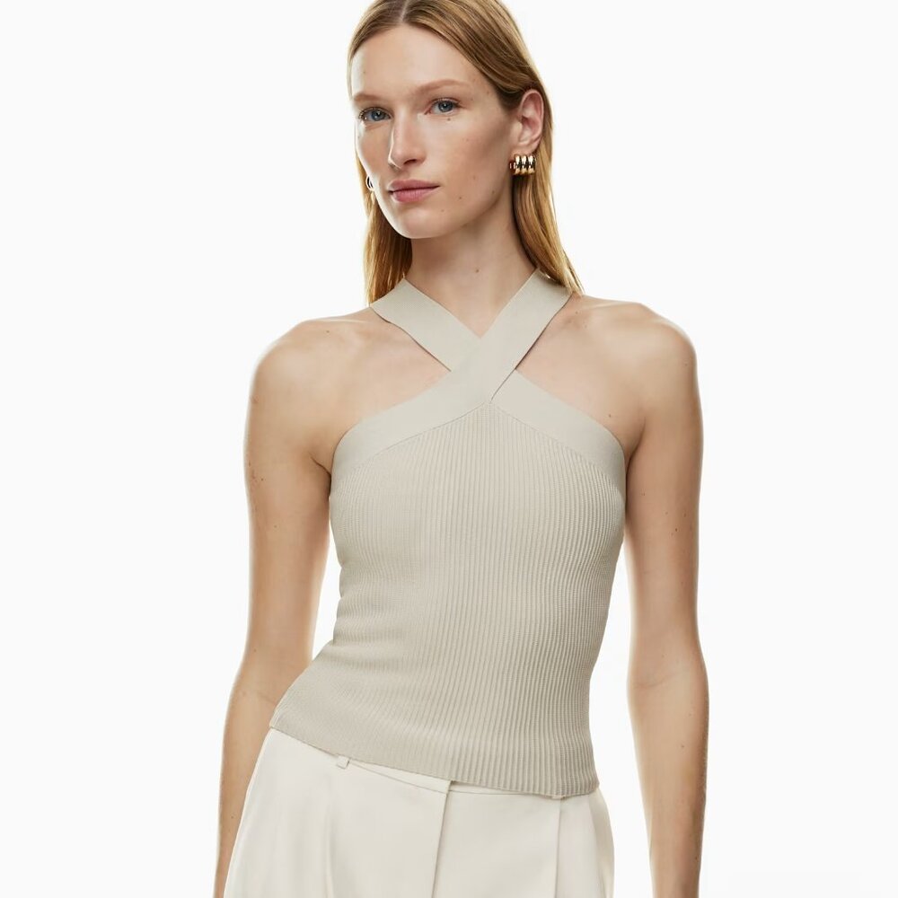 NWT Aritzia Babaton Sculpt Knit Criss Cross Tank XXS Matte Pearl